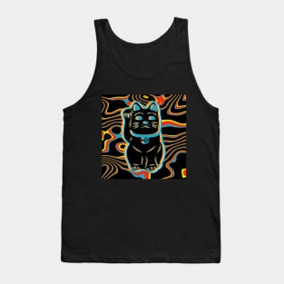 Japanese Maneki Neko Lucky Cat - Black Illusion Tank Top